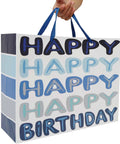 Extra Large 16.5 Inch Blue Birthday Gift Bag Set with handles featuring Happy Birthday text design.