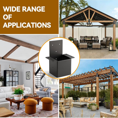 Two Pack 4x4 Pergola Brackets For Wood Posts, Beefy 14 Gauge Steel Post Top Rafter Connectors, Ideal For Gazebos, Decks And Pergolas, Actual Size 3.5 Inch By 3.5 Inch