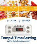 Electric Food Dehydrator With Five Spacious Trays And 400 Watts Of Steady Heat To Keep Snacks Crunchy And Fresh Without Any Fuss Featuring A No Hassle Digital Timer showing temperature and time settings.
