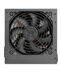 Beefy 600W ATX Power Supply With 80 Plus Certified Efficiency And Active PFC, fan grille view, ideal for gamers and builders.