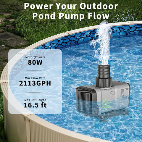 No Sweat Hella Smooth Variable Frequency Submersible Pump For Pond Aquarium Or Fountain Setup Slick Dirty To Clean Water Transfer With High Output Dc 24v Smart Control Box in an outdoor pond with flowing water.