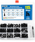 Heavy Duty Black Chicago Screws Kit For Leather Crafts, 115 Piece Set with various black screws and tools in organizer.