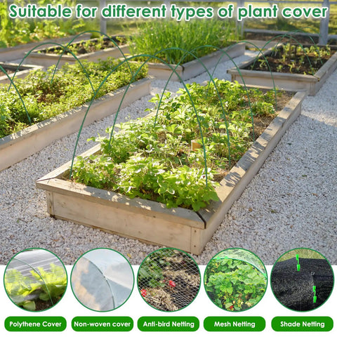 Pro Grade Fiberglass Garden Hoops for Raised Beds and Greenhouses, Rust Free Grow Tunnel Kit, 60 Pcs Plant Support Stakes, Hoop House Frame for Netting Shade Cloth and Row Covers, Durable Garden Bed Supports