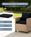 Outdoor chair with black 4 Pack Stretchy Outdoor Cushion Covers For Patio Furniture, Washable, Reusable Protector, size guide displayed.