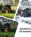 All Weather Outdoor Storage Shed Tent with Waterproof Cover in sun, rain, and snow for motorcycles, bikes, lawn tools 5x7.2x5.4 feet