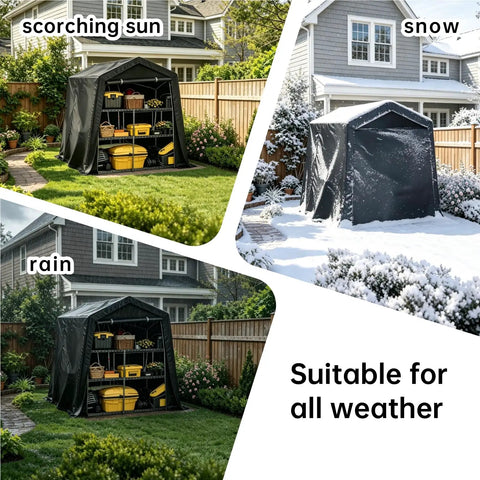 All Weather Outdoor Storage Shed Tent with Waterproof Cover in sun, rain, and snow for motorcycles, bikes, lawn tools 5x7.2x5.4 feet