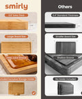 Comparison image showing Heavy Duty 3 Piece Bamboo Cutting Board Set With Wooden Stand For Everyday Kitchen Tasks features.