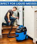 Man using 4 Gallon Wet Dry Vacuum With 5 Peak HP Two Stage Industrial Motor Workhorse Shop Vacuum For Home Garage
