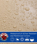 Beige 6x8 Heavy Duty Waterproof Tarp 12.5 Mil Ultra Tough Tear Resistant Poly Cover shown with water droplets on surface.