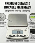 Top Notch 5000G Lab Scale With 0.01G Readability And Calibration Weights, digital analytical balance details and features.
