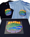 Printed t-shirts with Aloha design using Clear Transfer Tape For Heat Transfer Vinyl High Tack Mask For Printable HTV And Patterned Films DIY Friendly Adhesive For Large And Small Projects Heat Press Ready Reusable Up To Five Times 12 Inch By 50 Feet.