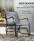 Three Piece Outdoor Glider Bistro Set With Glass Tabletop And Two Patio Rocking Chairs In Breathable Sling Fabric For A Chill Porch Or Backyard And Garden Gray, view of single gray rocking chair in breathable sling, closeup.