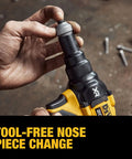 Close-up of tool-free nose change on 20V Max XR Cordless Rivet Tool Three Sixteenths Inch With Brushless Motor