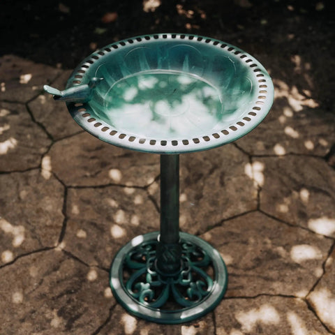 Outdoor Garden Bird Bath With Bird In Green Weather Resistant Polyresin 30 Inch Durable Yard Decor For Bird Lovers Yard Ready