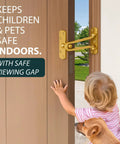 Tough Gold Swing Bar Door Lock For Swing In Doors Childproof Safety Latch mounted on a door, ensuring kids stay indoors.