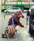 Man cleaning car with 3Ft Short Garden Hose With Double Female Connectors For Quick Hose Reel Setup, stainless steel hose.