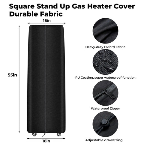 Beefed Up Weatherproof Tower Patio Heater Cover With Zipper and Storage Bag Made From Oxford Fabric Heavy Duty 17.7x17.7x55.2"