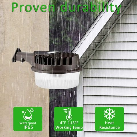 LED Barn Light 120W 18000 Lumens Daylight 5000K No Brainer Dusk to Dawn Photocell Outdoor Yard Flood Light mounted in rain conditions