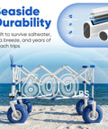 Heavy Duty Beach Wagon With 9 Inch Sand Proof Wheels, 600 Pound Capacity And 200 Liter Oversized Foldable Cart on beach