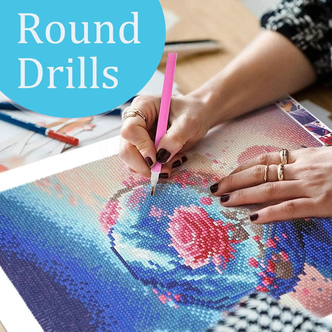 Person using round drills on Butterfly Diamond Art Painting Kit For Adults Full Drill 5D Round Diamonds Diy Craft Kit Beginner Friendly 12x16 Inch