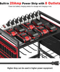Large Power Tool Organizer Cart With 20A Charging Station, Heavy Duty Drill And Battery Holder Storage Rack on wheels, red