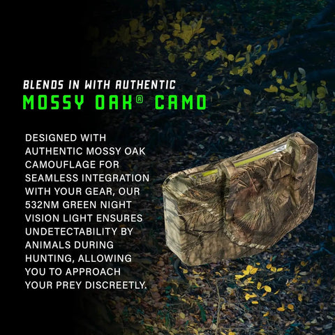 Authentic Mossy Oak Camo Clip On Night Vision Hat Light With AAA Power Dual LED Modes Hands Free Cap Light for outdoor use.