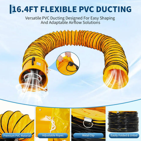 16.4 ft flexible duct for 12 Inch High Velocity Air Mover Blower With 3500 CFM Beast Mode Airflow Heavy Duty Industrial Exhaust Fan