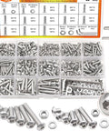 M3 M4 Screw Set With Nuts Washers And Wrenches 304 Stainless Steel Button Head Hex Socket Cap Screws M3 And M4 Sizes 4mm To 25mm 405 Piece DIY Ready Kit For Projects Robotics And Machinery in organized storage box showing various screws, nuts, and washers.
