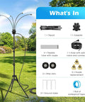 Outdoor Patio Misting System With 5.25 Ft Adjustable Stand And Four Nozzles, showing components like tripod, hoses, and adapter