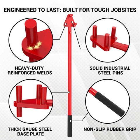 Fixum Heavy Duty Manual Rebar Bender For 5/8 Inch Steel Rods, featuring solid industrial steel pins and non-slip grip.