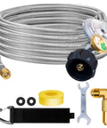 12 Ft Propane Regulator Hose With Gauge Stainless Braided QCC1 Adapter For 20lb Tanks Elbow Fitting with accessories