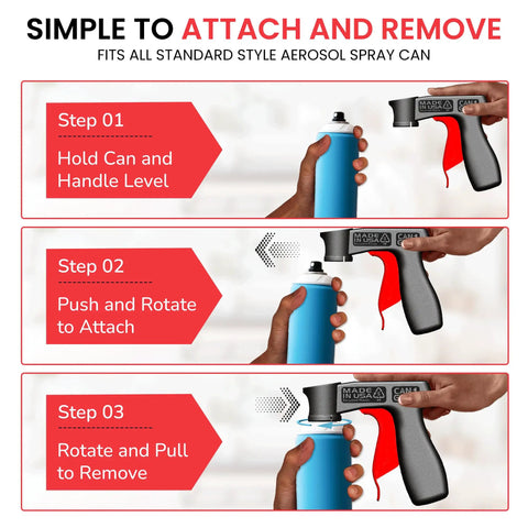 Instructions for attaching Instant Aerosol Trigger Handle Converts Cans Into Spray Guns With Full Grip Trigger