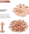 200 Pcs Copper Rivets And Burrs Washers Leather Fastener Kit with red copper rivets and washers showing material details.