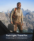 Man holding case with Ultra Portable Pocket Drone Under 249g With 4K Video And 8K Photo, standing in mountains