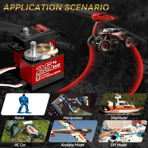 Image showing Beefy 25KG High Torque RC Servo Waterproof Full Metal Gear with 25T Horn used in RC cars and robots.