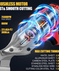 Brushless Cordless Metal Shears With LED And LCD Display, 2500 RPM, 800W, Tool Only, 18V Battery Compatible, cutting illustration