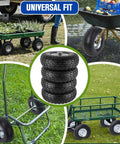 Flat Free Ten Inch Rugged Solid Rubber Wheel Set With Five Eighth Axle Bore And Two Point Two Inch Hub Offset Four Pack Of 4.10 3.50 4 Inch Wheels For Hand Trucks Wheelbarrows Garden Carts Dollies And Utility Carts Each Load Rated At 220 Lbs stack with garden carts.