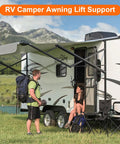 Top Notch Rv Awning Gas Strut 26 4 Inch 125 Lb Camper Lift Support Built Tough shown on an RV with camping setup.