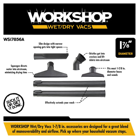 Six Piece Locking Attachment Kit For Wet Dry Vacuum Cleaners With Standard 1.875 Inch Fittings product display image