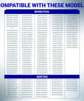 Askoll M75 Washer Drain Pump Motor Replacement compatibility chart for Whirlpool and Maytag front-load washers.