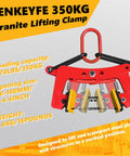 Red SENKEYFE granite lifting clamp for stone slabs, 6in opening, 770lbs capacity, 40-180mm range