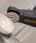No Nonsense Heavy Hitter 8 Amp Mini Wood Carving Router with tungsten carbide blades shaping wood.