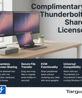 Top Shelf Triple 8K Thunderbolt 5 Docking Station With 140W EPR Rapid Charge, Heavy Hitter 80Gbps Data Rates on a desk with monitors.