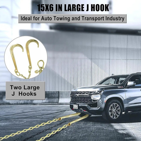 Beefy 5/16 Inch G70 Tow Chain With Large Shank J Hooks And Grab Hooks Two Foot Legs For Flatbed Truck Trailers in use