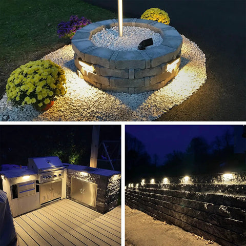 Six Pack Hardscape Lights For Retaining Walls And Steps, 4W 6.8 Inch LED Paver Step Lights With 2700K Warm White, illuminating outdoor spaces