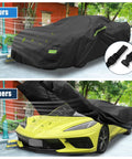 Chevrolet Corvette Weatherproof Car Cover Outdoor Shield protects vehicle, features windproof straps and zipper for C4-C7 models 1984-2019.