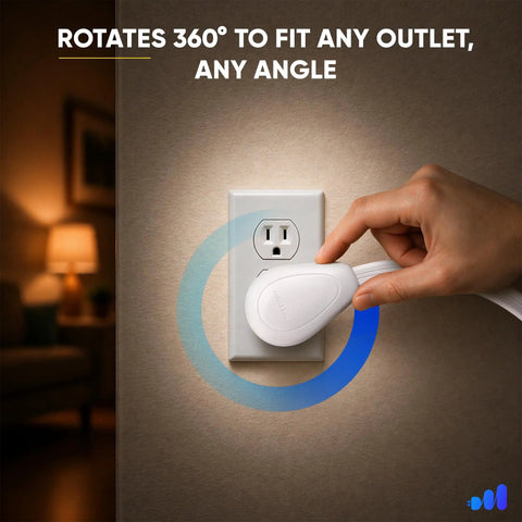Heavy Duty 15 Ft Ac Extension Cord 14 Gauge Wire With Smooth 360 Rotating Plug, connecting to a wall outlet.