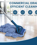 Top Notch Heavy Duty Mop Kit Featuring Six Massive Cotton Replacement Heads And Two Rock Solid Handles For Smooth Cleanup Of Every Sticky Mess On Hard Floors on polished floor.