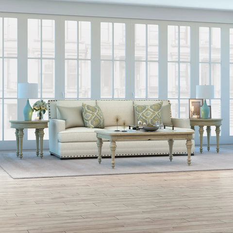 Living room featuring 28.25 Inch Tall Porcelain Table Lamp With Teal And Taupe Two Tone Finish and white linen French drum shade
