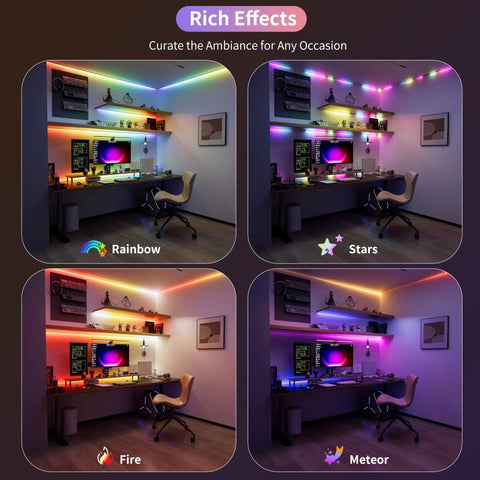 Dotless RGB LED Strip Lights With Smart IC Addressable COB Tape 16.4ft Flexible Chasing Color Changing 24V in room setup